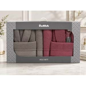 Özdilek Büyük Beden -Colourist K.Gri K.Pembe- Aile Bornoz Seti (Erkek XL Bayan XL)
