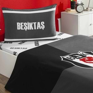 Taç Taraftar Lisanslı Ranforce Çarşafı Lastikli Tek Kişilik Nevresim Takımı-Beşiktaş Efsane (100lük Çarşaf)