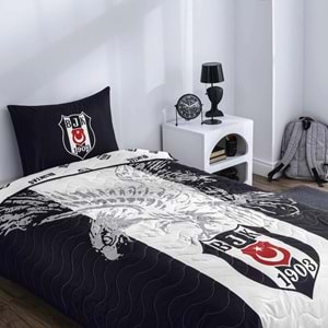 Taç Taraftar Lisanslı Pamuklu Tek Kişilik Yatak Örtüsü Seti (160x230)-Beşiktaş Kartal