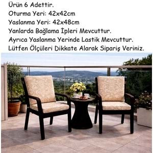 6 Adet Premium Şönil Arkalıklı Sandalye Minderi, Extra Kalın (Kalınlık 4,5cm)-K.Bej Desenli