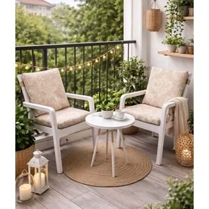 6 Adet Premium Şönil Arkalıklı Sandalye Minderi, Extra Kalın (Kalınlık 4,5cm)-Bej Desenli
