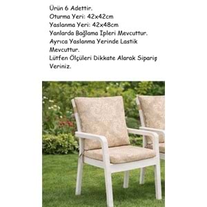 6 Adet Premium Şönil Arkalıklı Sandalye Minderi, Extra Kalın (Kalınlık 4,5cm)-Bej Desenli