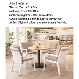 6 Adet Premium Şönil Arkalıklı Sandalye Minderi, Extra Kalın (Kalınlık 4,5cm)-Bej Düz