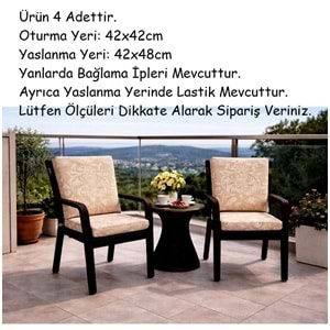 4 Adet Premium Şönil Arkalıklı Sandalye Minderi, Extra Kalın (Kalınlık 4,5cm)-K.Bej Desenli