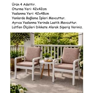 4 Adet Premium Şönil Arkalıklı Sandalye Minderi, Extra Kalın (Kalınlık 4,5cm)-K.Bej Düz