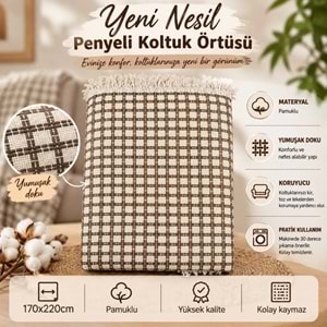 Yeni Nesil Penyeli Buldan Pamuklu Kaymaz Koltuk Örtüsü (170x220)