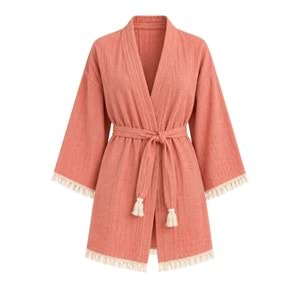 Kimono Müslin 2 Katlı Peştemal Bornoz (Beden S-M)