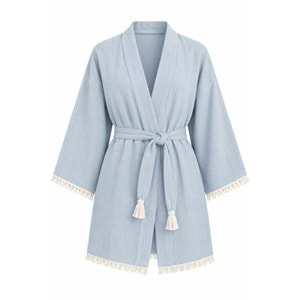 Kimono Müslin 2 Katlı Peştemal Bornoz (Beden S-M)