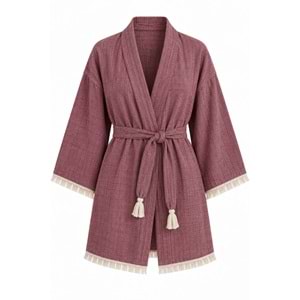 Kimono Müslin 2 Katlı Peştemal Bornoz (Beden S-M)