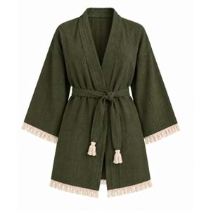 Kimono Müslin 2 Katlı Peştemal Bornoz (Beden S-M)