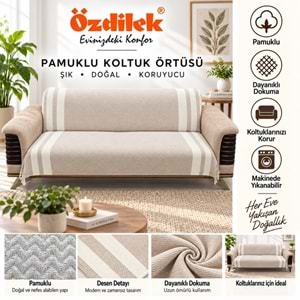 Özdilek Pamuklu Kaymaz Zigzag Koltuk Örtüsü (3+3)