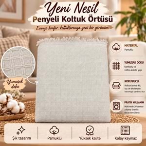 Yeni Nesil Penyeli Pamuklu Maxi Boy Kolları Kapatan Kaymaz Koltuk Örtüsü (170x300)