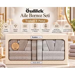 Özdilek -Striscia Kahve Bej- 6 Parça Aile Bornoz Seti (Banyo Havlusu Büyük Boy)