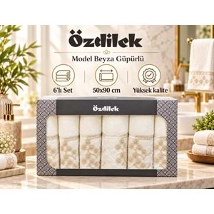 Özdilek Güpürlü -Beyza Krem v1- 6lı Kutulu Havlu Seti (50x90)