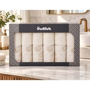 Özdilek Güpürlü -Beyza Krem v2- 6lı Kutulu Havlu Seti (50x90)