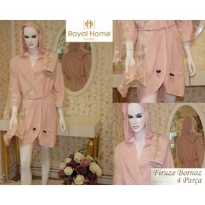Royal Home 4 Parça Bayan Bornoz Seti-FİRUZE PUDRA