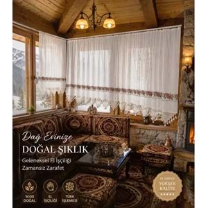Mandaş El İşi Dantelli Kanaviçe Buldan Perdesi Tek kanat (100*190)