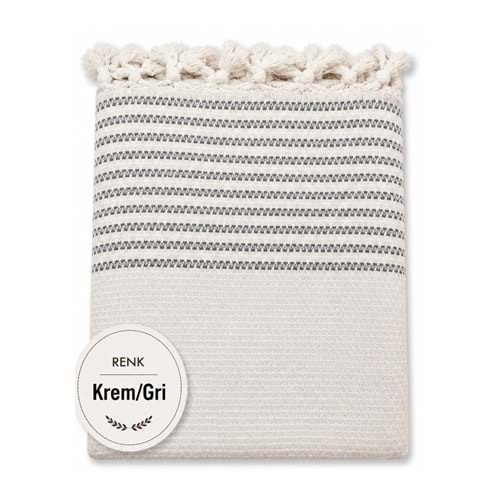 Mandaş Pamuklu Kaymaz Hasır Dokuma Koltuk Örtüsü (180x220)-Kreme Gri Yeni