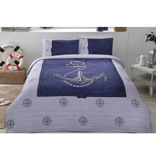 Özdilek Ranforce Çift Kişilik Pike Takımı-Anchor Denim Gri