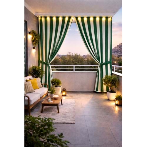 Balkon Perdesi Branda Kumaşı Metrelik (En 150cm)-Yeşil Beyaz
