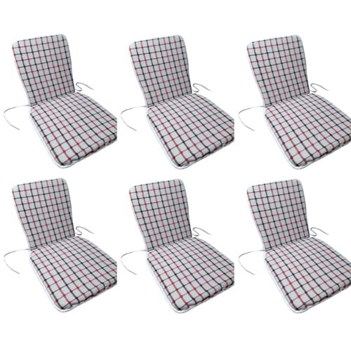 6 Adet Buldan Arkalıklı Sandalye Minderi, Midi Boy (Kalınlık 3,5cm)-Bordo Kırmızı