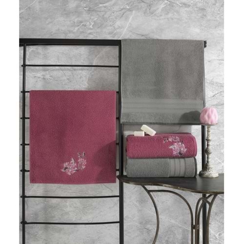 Cotton Box Colorful (Banyo Havlusu Büyük Boy) 4 Parça Hamam Havlu Seti-Gri K.Pembe