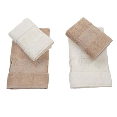 Polo Life 4 Parça Bamboo Hamam Seti (Büyük Boy), Banyo Havlu Takımı-Krem Sütlü Kahve