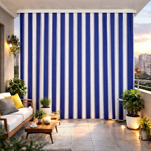 Balkon Perdesi Branda Kumaşı Metrelik (En 240cm)-Mavi Beyaz