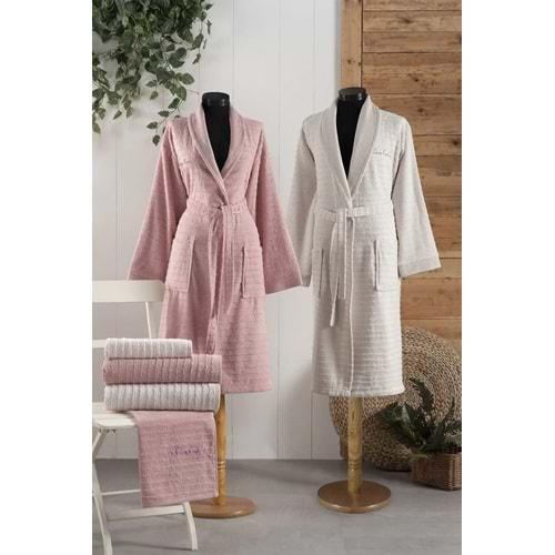Pierre Cardin 6 Parça Jakarlı Aile Bornoz Seti-Wave Soft G.Kurusu Krem