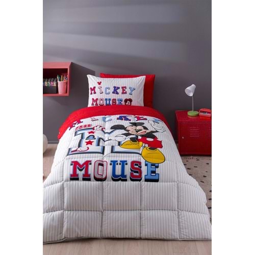 Özdilek Lastikli Çarşaflı Lisanslı Tek Kişilik Çocuk Uyku Seti-Mickey Mouse Collage Gri