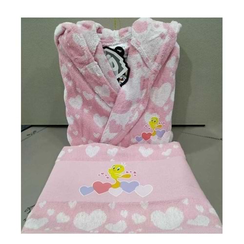 Özdilek Lisanslı Çocuk Havlu Bornoz Seti 1/2 Yaş-Tweety Heart Pembe