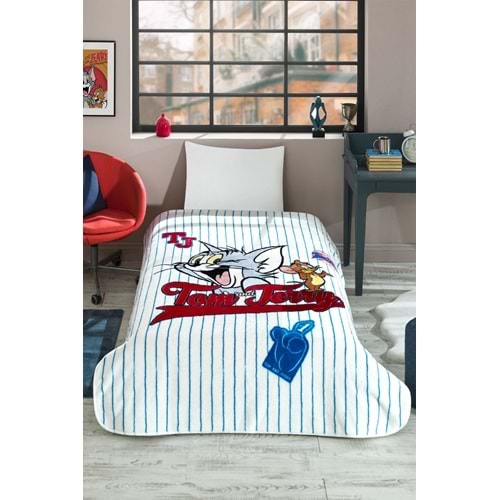Özdilek Lisanslı Tek Kişilik Çocuk Battaniye (155x215)-Tom ve Jerry Mavi