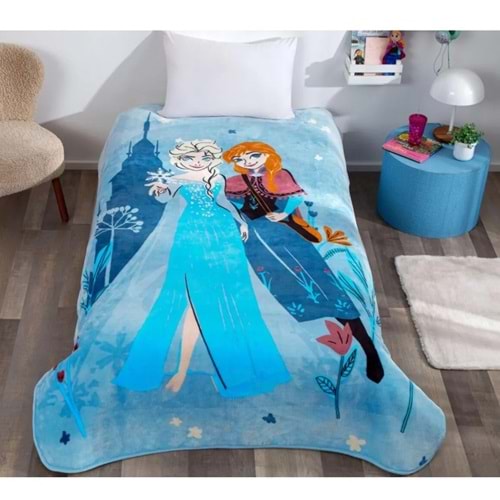 Taç Lisanslı Tek Kişilik Çocuk Battaniye (160x220)-Frozen Flower Power
