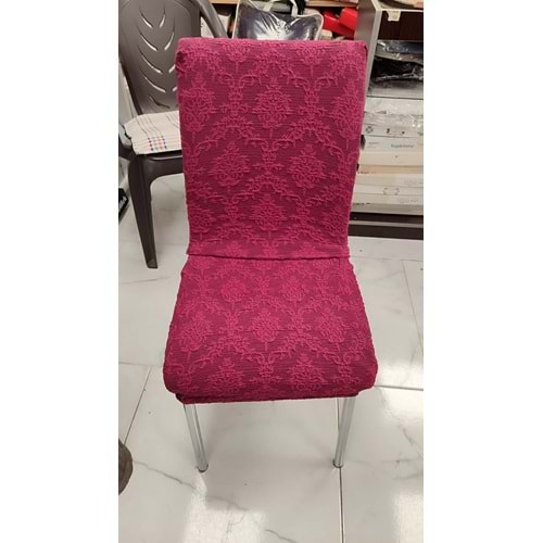 MANDAŞ 6LI SET Jakarlı Lastikli Eteksiz Sandalye Kılıfı-Şal Desen Mürdüm