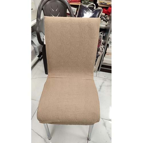 MANDAŞ 6LI SET Jakarlı Lastikli Eteksiz Sandalye Kılıfı-Yaprak Desen Kahve