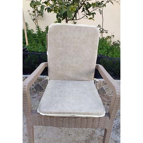 2 Adet Rattan Arkalıklı Sandalye Minderi (Kalınlık 4cm)-Primer Bej