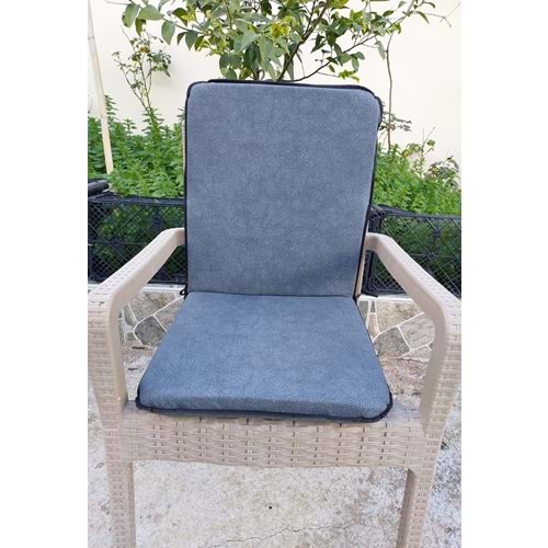 6 Adet Rattan Arkalıklı Sandalye Minderi (Kalınlık 4cm)-Primer K.Gri