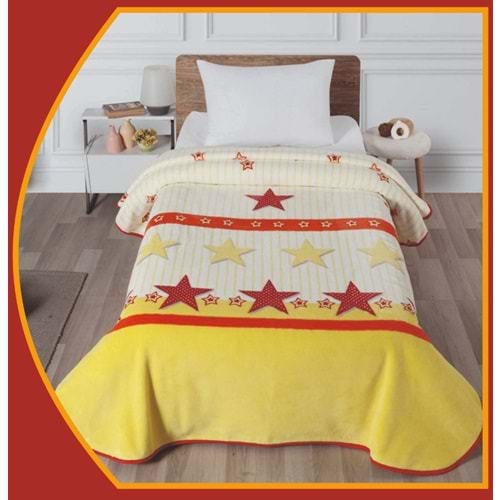 Polo Life Taraftar Yıldız Tek Kişilik Battaniye (160x220)-GS SARI KIRMIZI