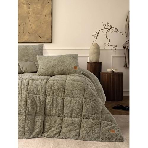 Cotton Box Wellsoft Çift Kişilik Peluş Yorgan Seti (Dolu Yastıklı)-Taş