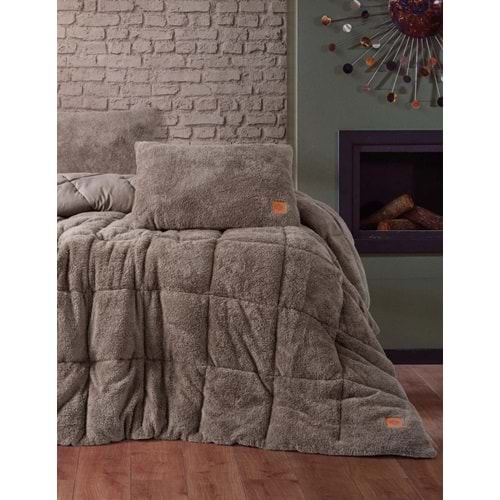 Cotton Box Wellsoft Tek Kişilik Peluş Yorgan Seti (Dolu Yastıklı)-Bej