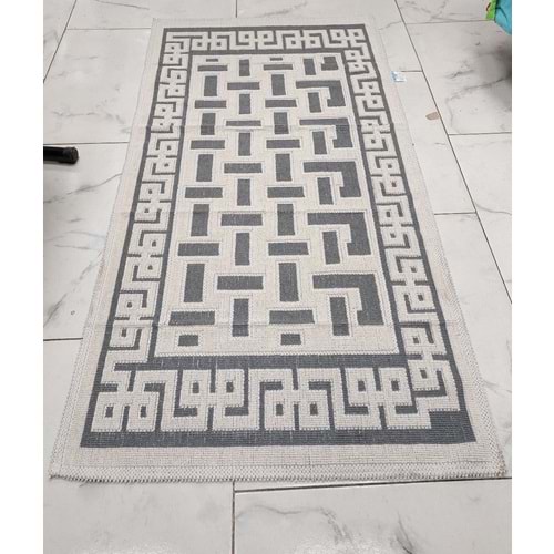 Pamuklu Bukle Lüks Kilim (80x150)-Labirent Kreme Gri