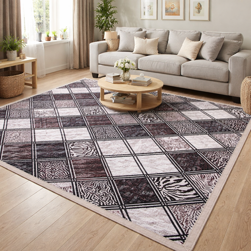 Polo Life Savan 4m2 Pamuklu Lastiksiz Halı Ört, Çok Amaçlı, P iknik Ört (170x245)-Kareli Pudra