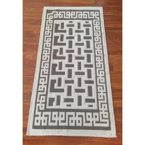Pamuklu Bukle Lüks Kilim (80x150)-Labirent Kreme Kahve