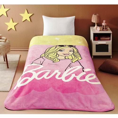 Taç Lisanslı Tek Kişilik Çocuk Battaniye (160x220)-Barbie Girl Malibu Pembe