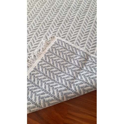 Pamuklu Cotton Kilim Çift Taraflı Yıkanabilir Dekoratif (80x150) - Gri v2