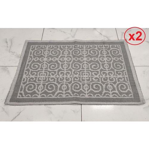2 ADET Pamuklu Bukle Lüks Kilim (50x80)-Spiral Gri