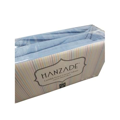 Hanzade %100 Pamuk Penye Lastikli Çift Kişilik Çarşaf Seti (160x200+30) - Mavi
