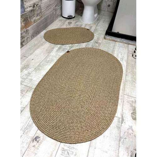 Jüt Hasır 2li Banyo Seti Paspas Takımı-Bej Kırçıllı
