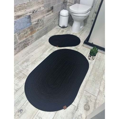 Jüt Hasır 2li Banyo Seti Paspas Takımı-Siyah