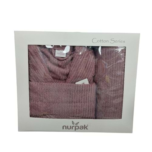 Nurpak Tek Kişilik Bornoz Seti Şalyaka-Ekol Mürdüm (Beden L-XL)
